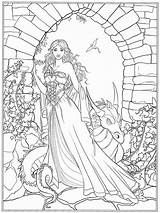 Coloring Fantasy Pages Adults Adult Dark Gothic Books Woman Dragon Printable sketch template
