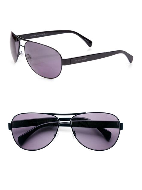 giorgio armani metal aviator sunglasses in black for men