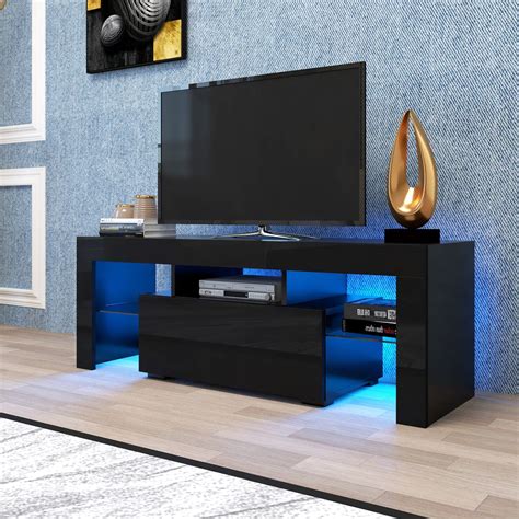 tv console cabinet segmart modern black tv stand   colors led