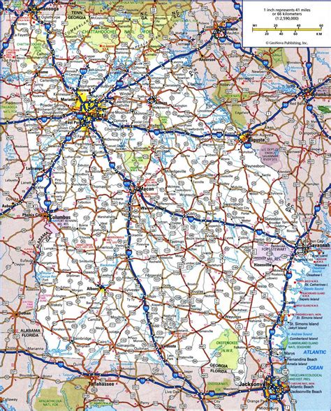 large detailed roads  highways map  georgia state   cities  national parks