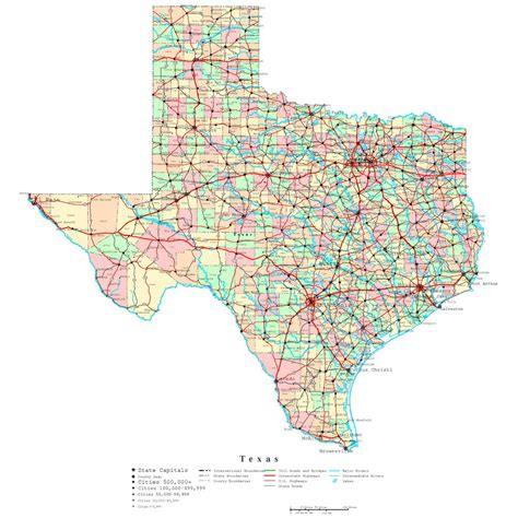laminated map large detailed administrative map  texas state  roads highways  cities