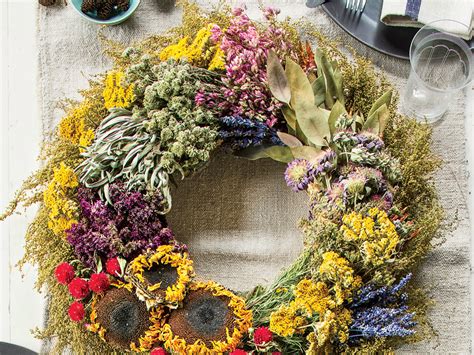 Fall Wreath With Dried Flowers And Herbs Southern Living