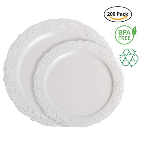 party joy  piece royale white plastic plate set  salad plates  dinner plates