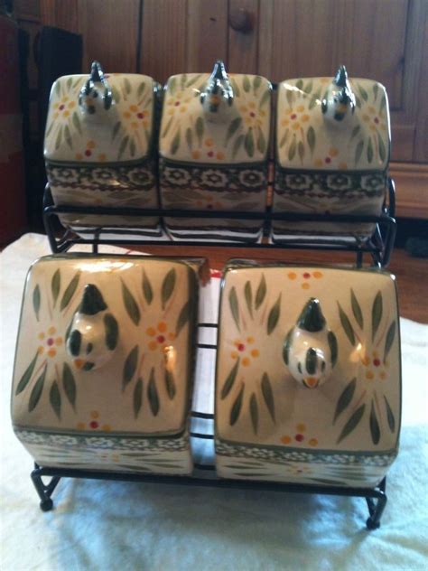 Temp Tations Old World Green Canister Set Caddy Figural