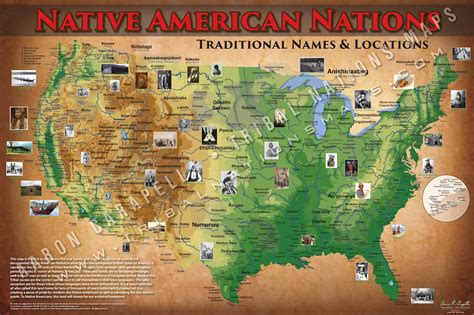 Indian Tribes Topographical Map Poster Native American