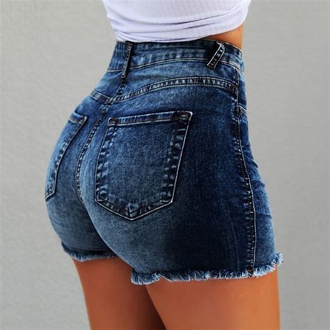 Sexy High Waist Ripped Jeans Shorts Booty Mini Denim Ladies Black