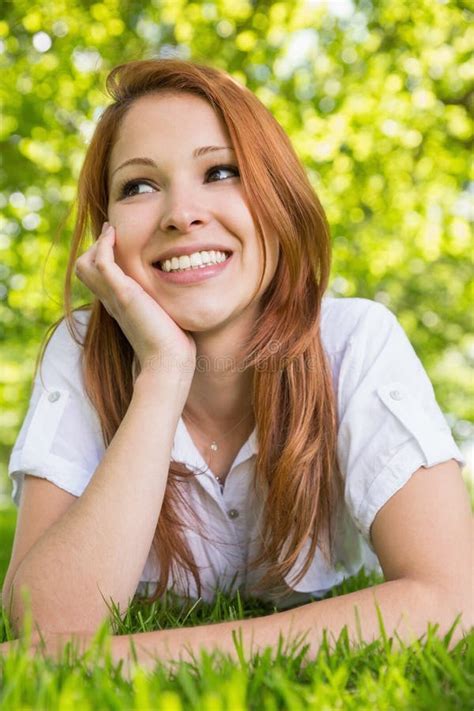 Pretty Redhead Relaxing In The Park Stock Image Image Of Pretty