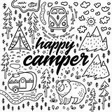 Camper Campeggio Vettore Disegnata Felice Campeggiatore Fumetto Mano Coloringhome sketch template