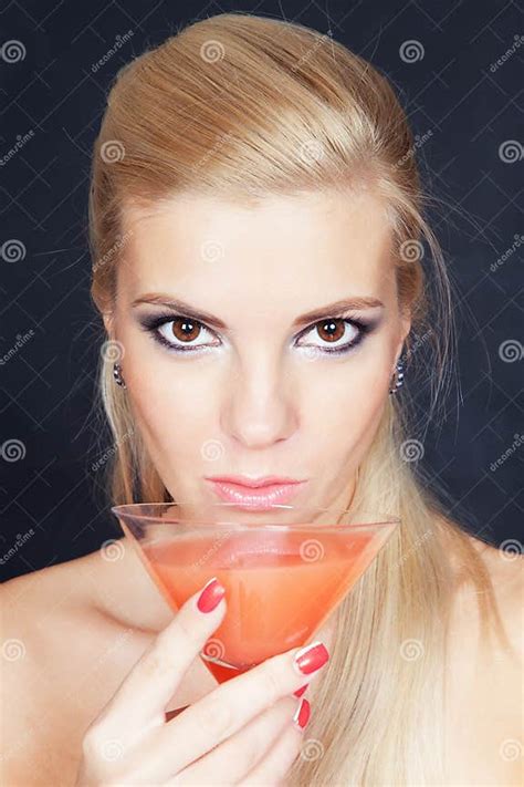Young Blonde Woman With Martini Glass Stock Image Image Of Glamour