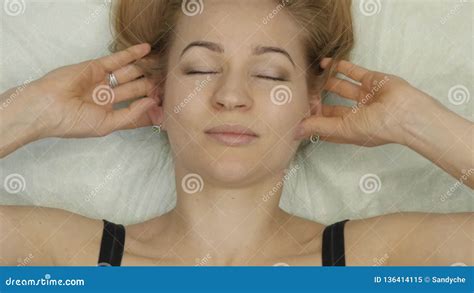 Neck Massage Lying In Bed Blonde Woman Doing Self Massage Anti Aging