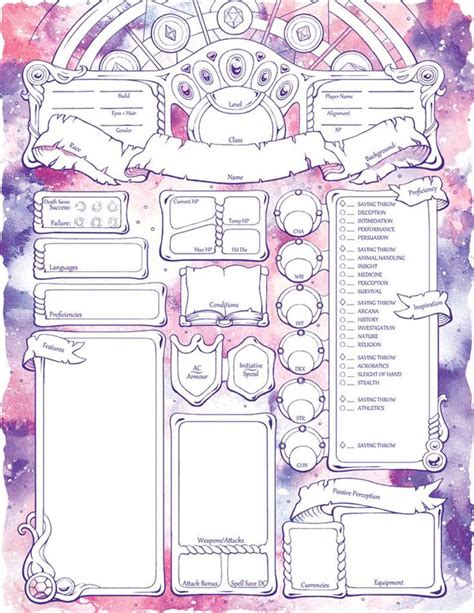 spellbound character sheets dd  etsy rpg character sheet dnd