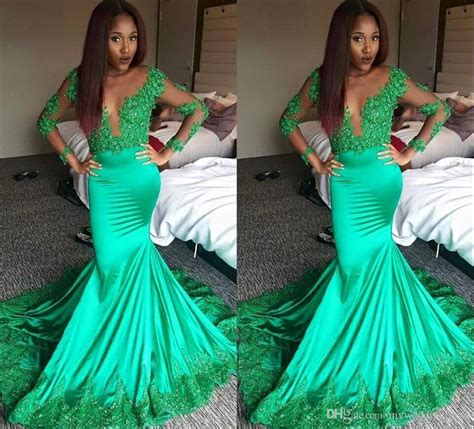 emerald green prom dress 2017 illusion bodice v neck sheer long sleeves