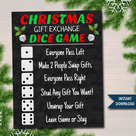 christmas dice game gift exchange rules printable tidylady printables