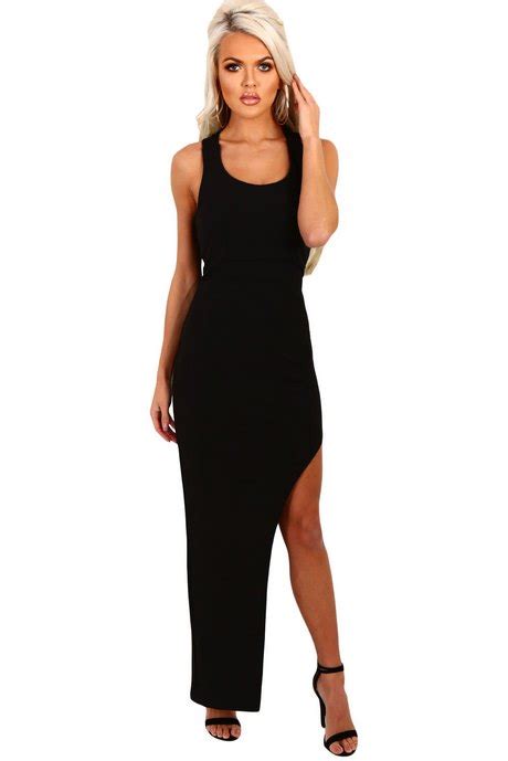 lange jurk zwart met split mode en stijl