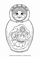 Matryoshka Doll Colouring Coloring Dolls Pages Nesting Russian Printable Russia Color Kids Colour Crafts Kokeshi Babushka Drawing Adults Toys Activityvillage sketch template