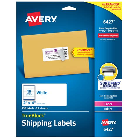 avery trueblock shipping labels  feed technology permanent adhesive     labels