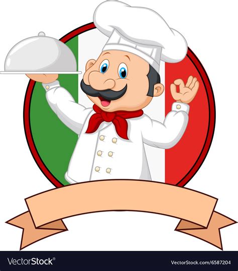 Cartoon Funny Italian Chef Cartoon Holding Platter