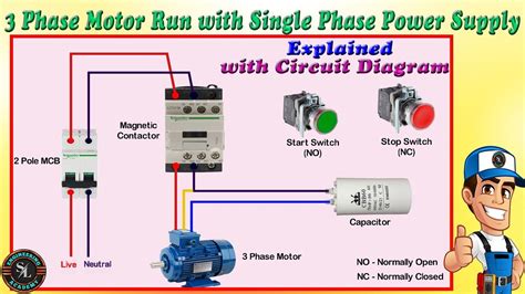 connect  phase motor  single phase power supply  phase motor run  single phase