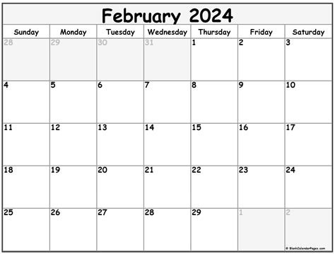 february  calendar printable  blank templates printable