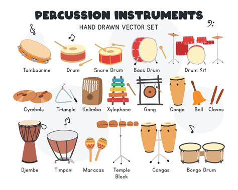 percussion instruments vector set simple cute tambourine drums