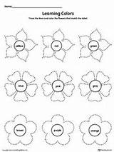 Worksheets Worksheet Tracing Flowers Colors Coloring Kindergarten Drawing Learning Color Preschool Printable Trace Colour Shapes Kids Pages Name Activities Printables sketch template