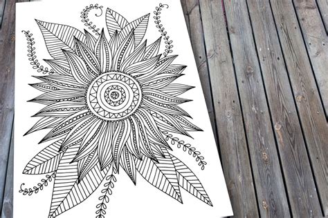 sunflower adult colouring page printable floral colouring