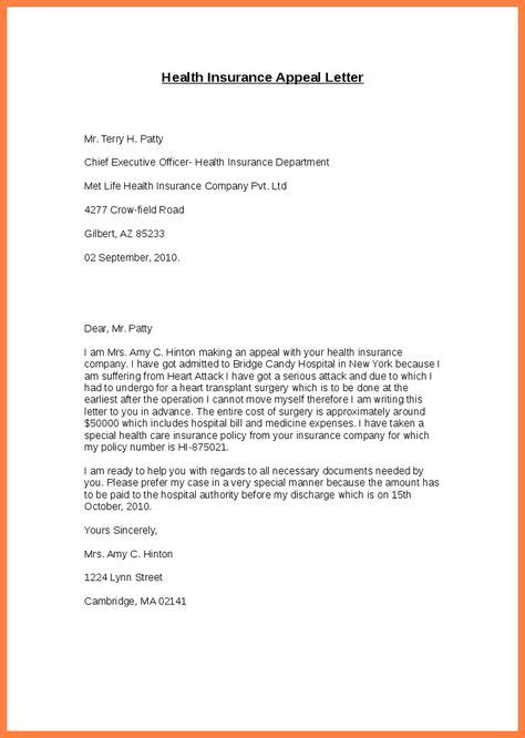 health insurance appeal letter template  business health
