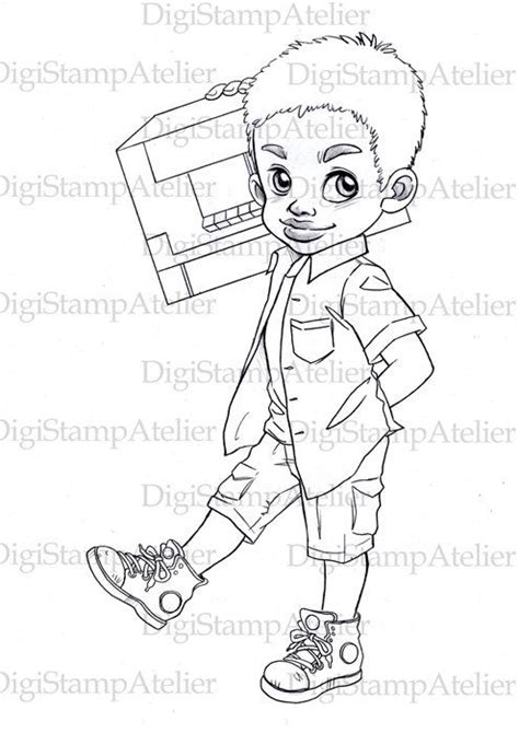 zwarte jongen  instant  digitale digi stamps boy coloring