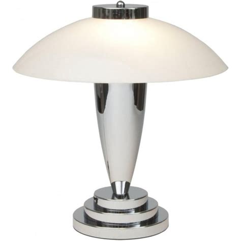 modern art deco table lamp or desk light chrome with opal glass shade
