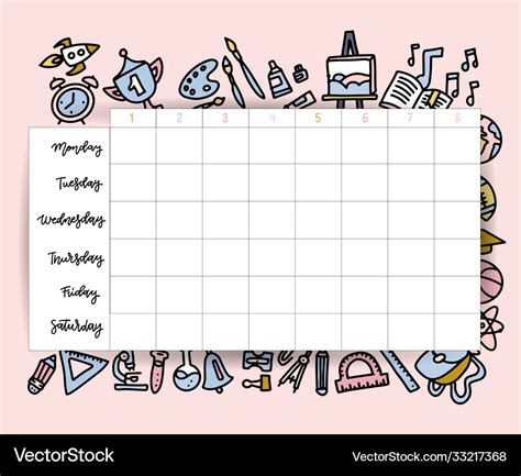 school timetable schedule template student lesson vector image