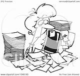 Office Desk Outline Paperwork Surrounded Businesswoman Her Toonaday Illustration Cartoon Royalty Rf Clip Clipart sketch template