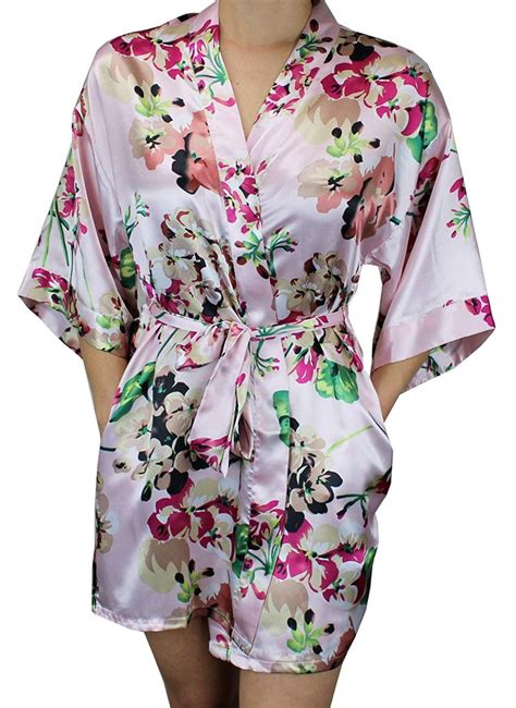 Ms Lovely Women S Floral Satin Bridesmaid Robe Short Kimono W Pockets