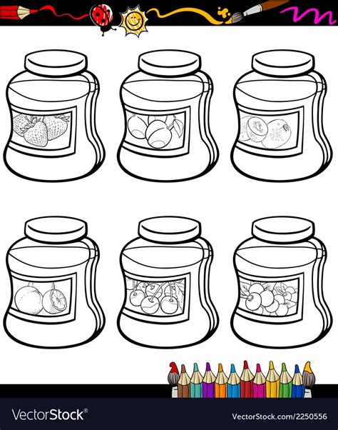 jams  jars set cartoon coloring book royalty  vector