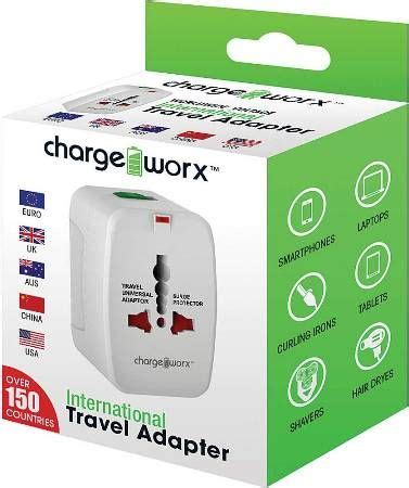 chargeworx cxwh international travel adapter white built  surge protector led power