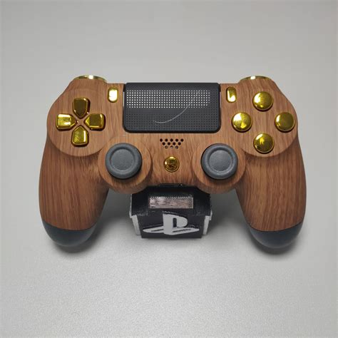 official ps controller  custom wooden effect  chrome gold buttons primzstar modz