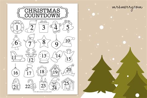 printable christmas countdown coloring pages