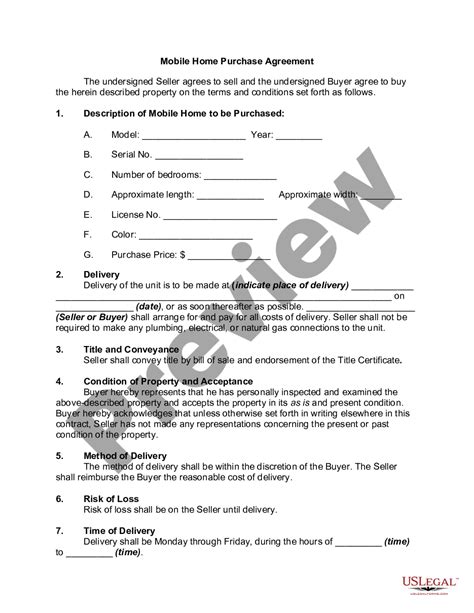 mobile home purchase agreement mobile home contract  legal forms