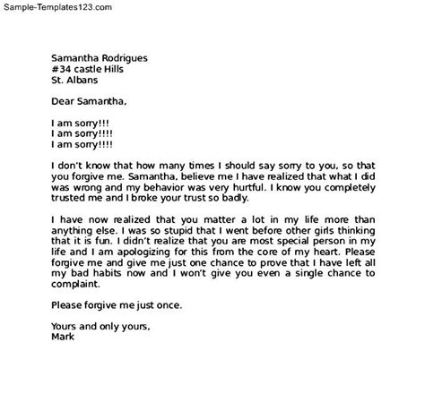 Apology Letter To Girlfriend After Fight Sample Templates Sample