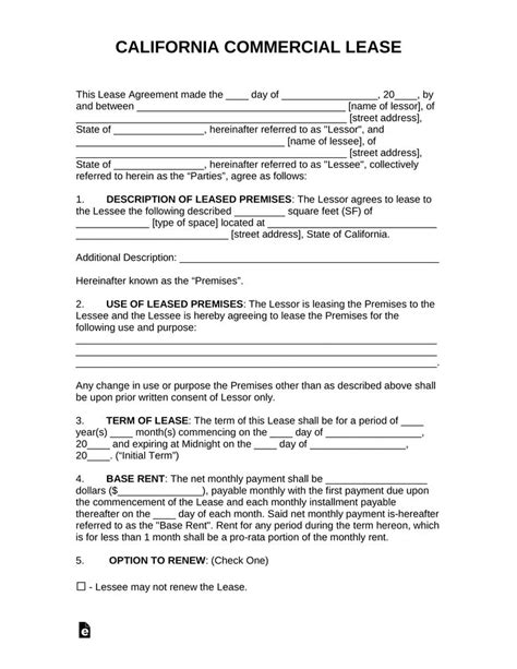 california commercial lease agreement template  word