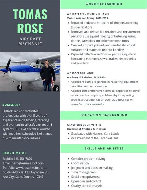 aircraft mechanic resume samples  tips pdfdoc examples rb