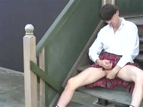 Furious Crossdresser Stroking On The Stairs