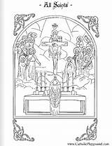 Coloring Saints Catholic Pages Mass Souls Kids November 1st Printable Religious Playground Activities Easter Preschool Saint Education Holy Church Catholicplayground sketch template