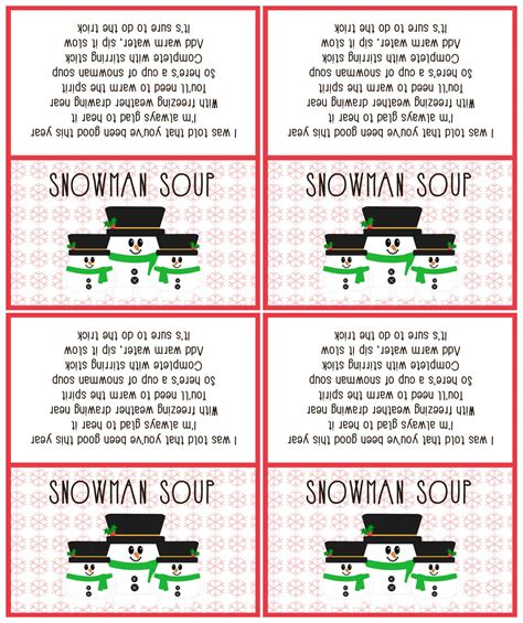 template  printable snowman soup labels  freebie   great