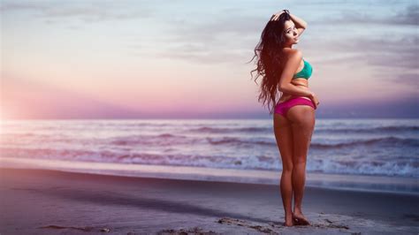 Wallpaper Sunlight Women Model Sunset Sea Shore Sand Ass