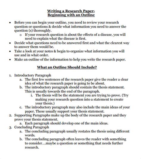 sample research paper outline templates   sample templates