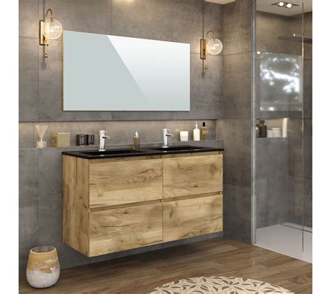meuble de salle de bain  cm galapagos imitation chene brut  noir meuble vasque