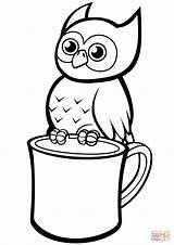 Coloring Cute Pages Owl Mug Printable Print Cartoon Animals sketch template