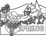 Spring Coloring Scene Seasons Girl Wecoloringpage Pages sketch template
