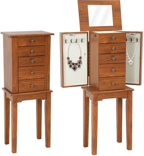 standing jewelry cabinet armoire  drawers  side doors   necklace