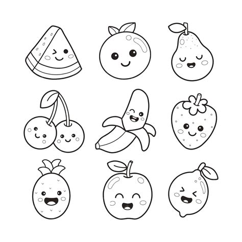 premium vector cute fruits character printable coloring page